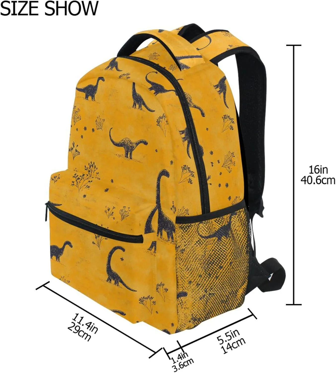 Sport Backpack for Teacher Nurse Waterproof Laptop Bookbag with Chest Strap for Travel Trip Beauty Dinosaur Diplodocus Gold