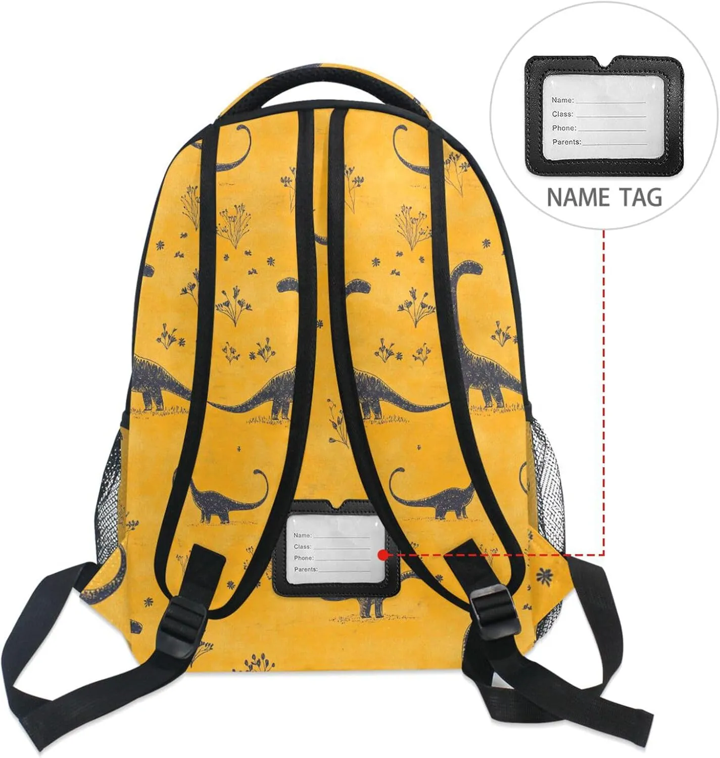 Sport Backpack for Teacher Nurse Waterproof Laptop Bookbag with Chest Strap for Travel Trip Beauty Dinosaur Diplodocus Gold
