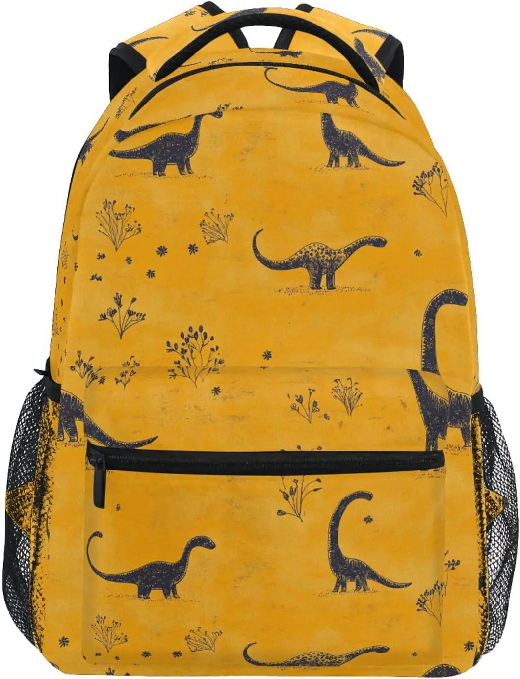 Sport Backpack for Teacher Nurse Waterproof Laptop Bookbag with Chest Strap for Travel Trip Beauty Dinosaur Diplodocus Gold