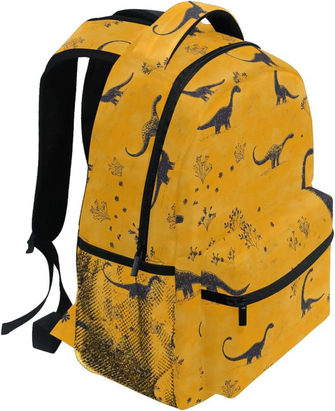 Sport Backpack for Teacher Nurse Waterproof Laptop Bookbag with Chest Strap for Travel Trip Beauty Dinosaur Diplodocus Gold