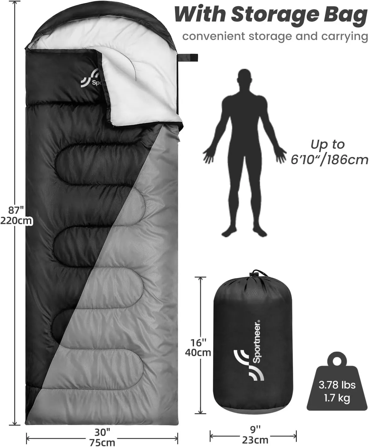 Sportneer Sleeping Bags for Adults, Warm & Cold Weather Sleeping Bag for Adults Kids Boys Girls - Lightweight Compact Camping Gear Equipment, Traveling, Backpacking, Hiking