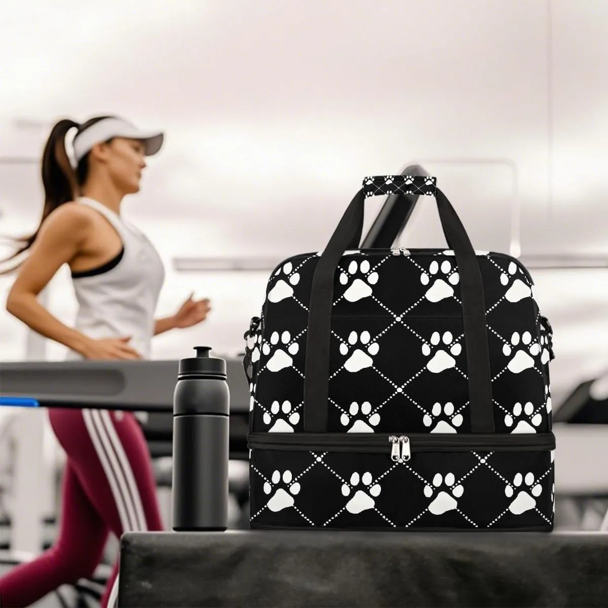 Sports Gym Bag Animal Prints Animal Footprints Large Travel Duffel Bag With Shoe Compartment Foldable Waterproof Carry-On Weekend Travel Bags for Camping Overnight Yoga Hospital Travel Bags