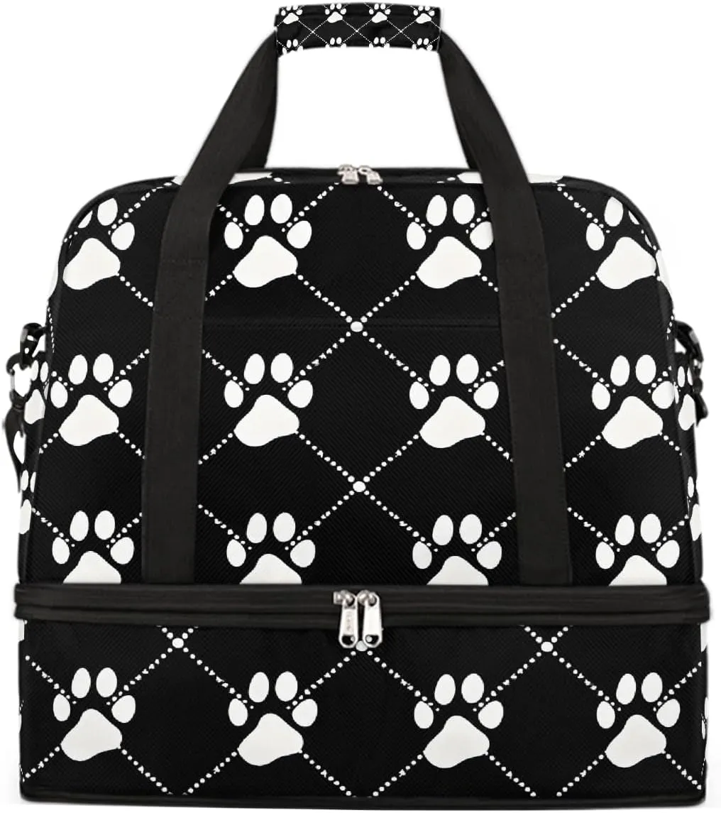 Sports Gym Bag Animal Prints Animal Footprints Large Travel Duffel Bag With Shoe Compartment Foldable Waterproof Carry-On Weekend Travel Bags for Camping Overnight Yoga Hospital Travel Bags