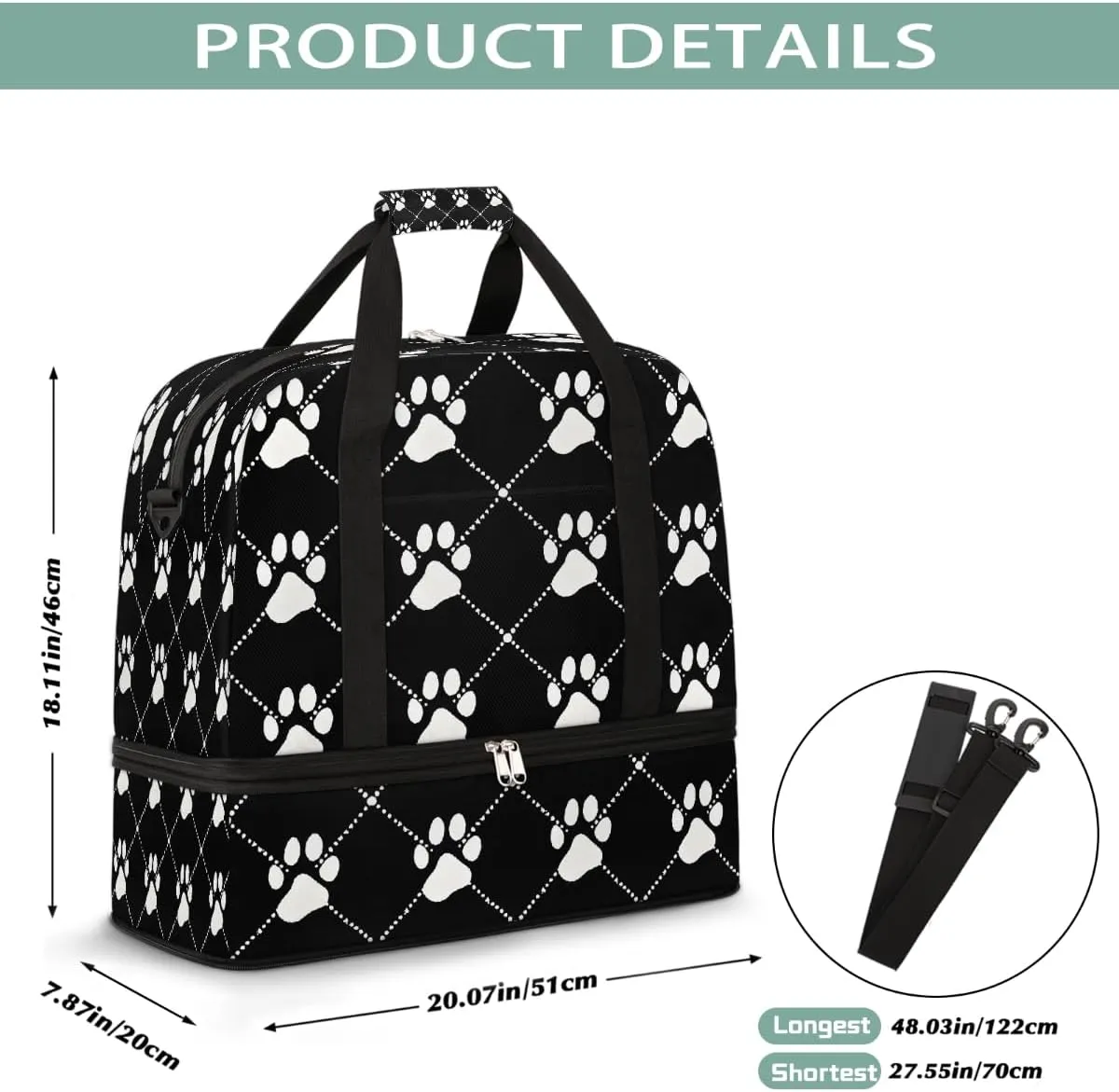 Sports Gym Bag Animal Prints Animal Footprints Large Travel Duffel Bag With Shoe Compartment Foldable Waterproof Carry-On Weekend Travel Bags for Camping Overnight Yoga Hospital Travel Bags