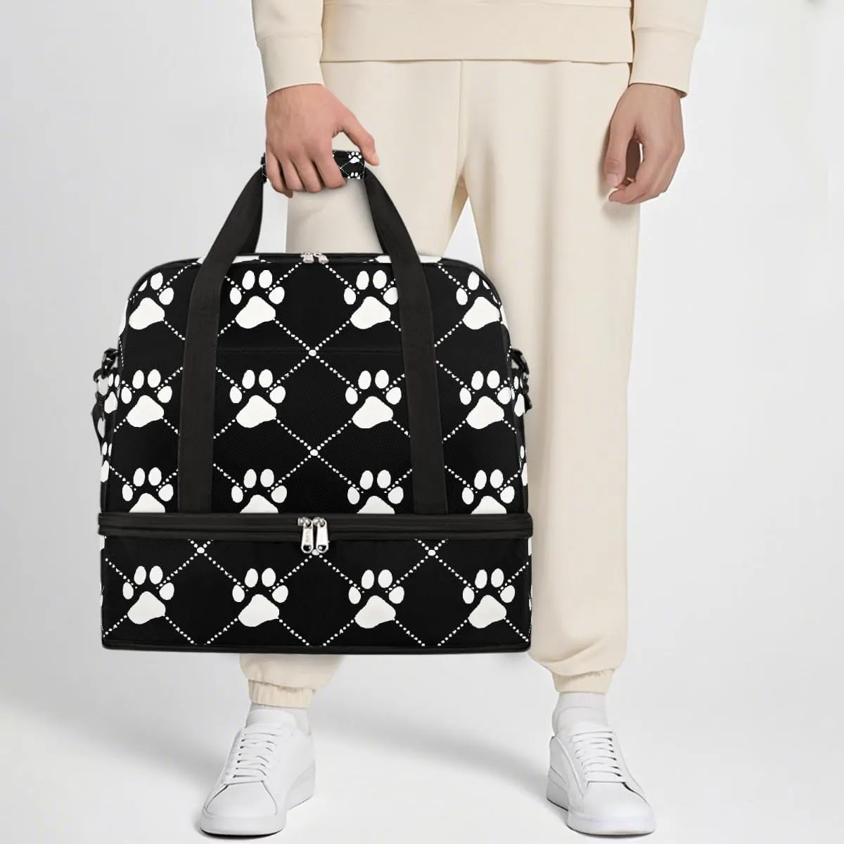 Sports Gym Bag Animal Prints Animal Footprints Large Travel Duffel Bag With Shoe Compartment Foldable Waterproof Carry-On Weekend Travel Bags for Camping Overnight Yoga Hospital Travel Bags