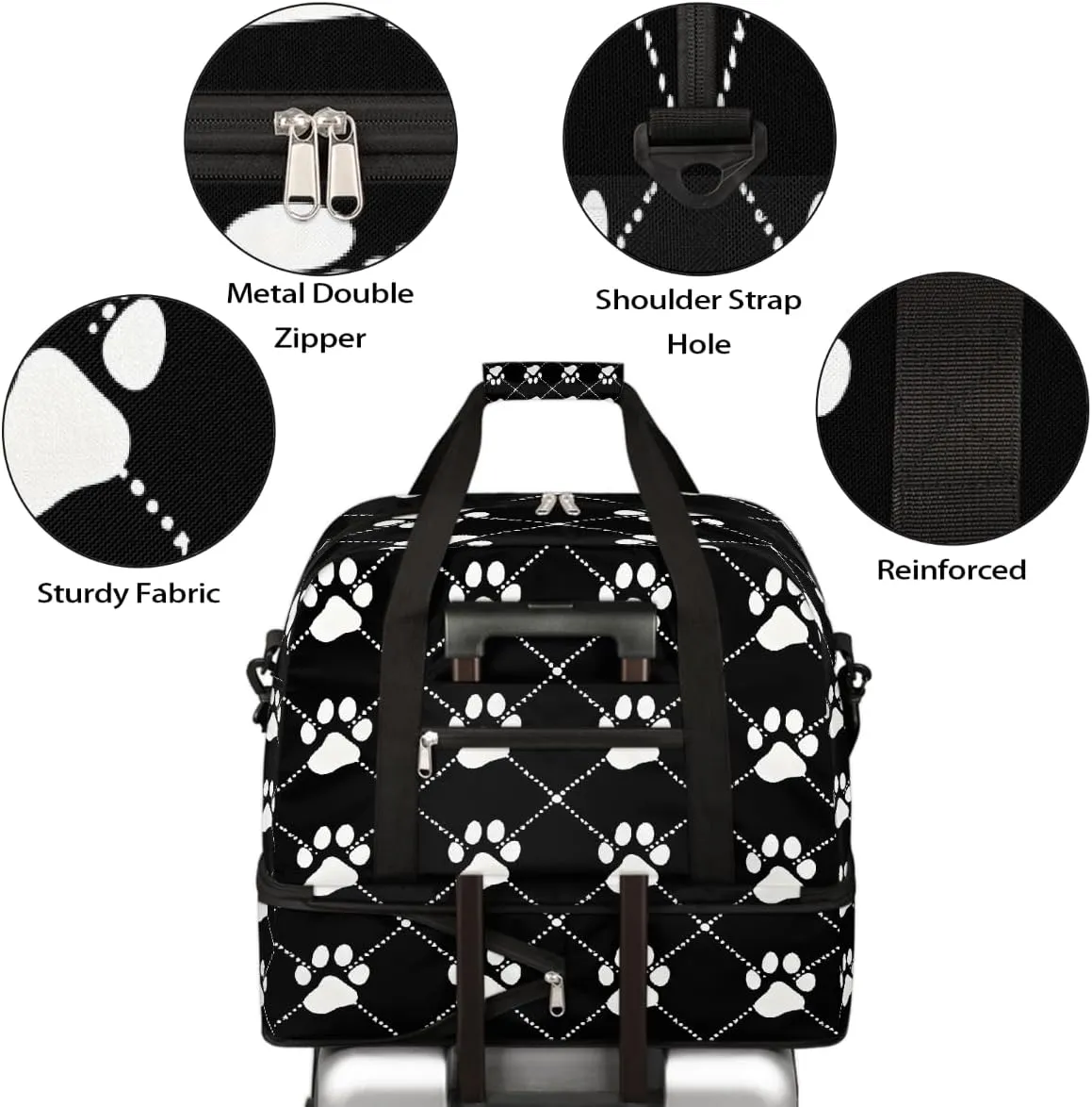 Sports Gym Bag Animal Prints Animal Footprints Large Travel Duffel Bag With Shoe Compartment Foldable Waterproof Carry-On Weekend Travel Bags for Camping Overnight Yoga Hospital Travel Bags