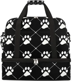 Sports Gym Bag Animal Prints Animal Footprints Large Travel Duffel Bag With Shoe Compartment Foldable Waterproof Carry-On Weekend Travel Bags for Camping Overnight Yoga Hospital Travel Bags