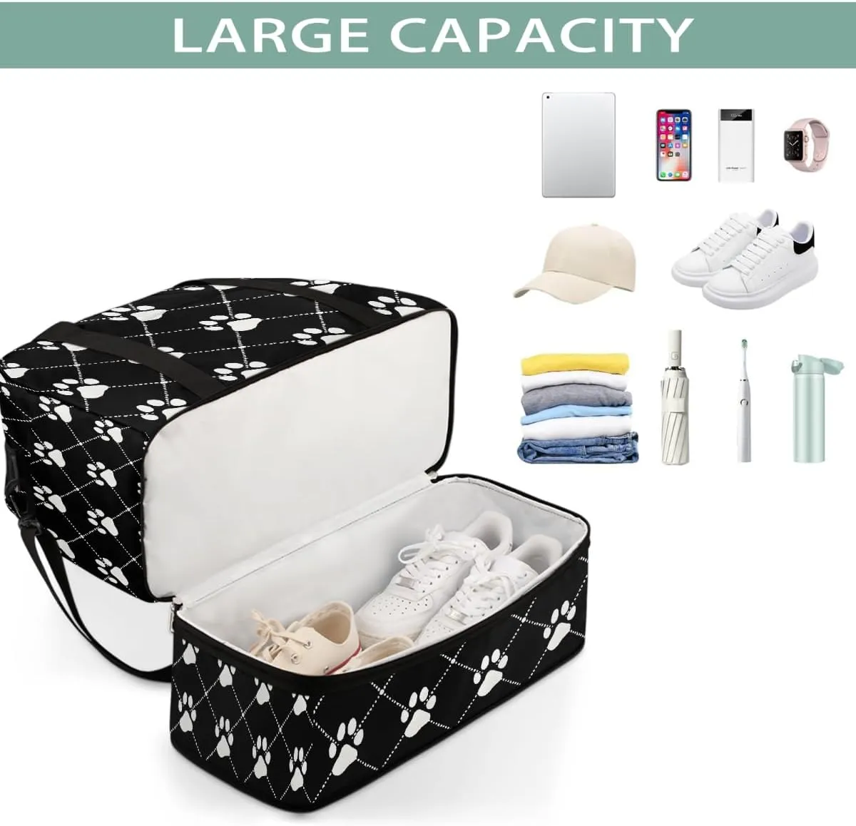 Sports Gym Bag Animal Prints Animal Footprints Large Travel Duffel Bag With Shoe Compartment Foldable Waterproof Carry-On Weekend Travel Bags for Camping Overnight Yoga Hospital Travel Bags