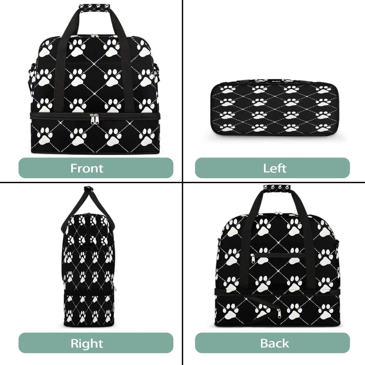 Sports Gym Bag Animal Prints Animal Footprints Large Travel Duffel Bag With Shoe Compartment Foldable Waterproof Carry-On Weekend Travel Bags for Camping Overnight Yoga Hospital Travel Bags