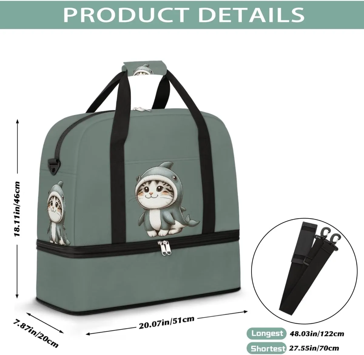 Sports Gym Bag Cat Dolphin Cute Large Travel Duffel Bag With Shoe Compartment Foldable Waterproof Carry-On Weekend Travel Bags for Camping Overnight Yoga Hospital Travel Bags