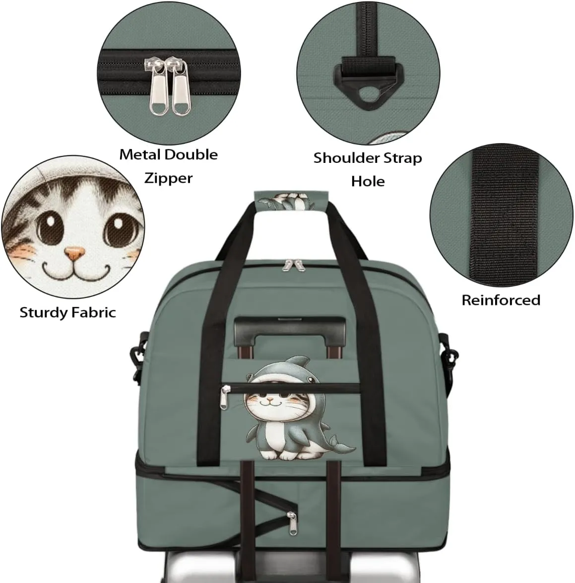 Sports Gym Bag Cat Dolphin Cute Large Travel Duffel Bag With Shoe Compartment Foldable Waterproof Carry-On Weekend Travel Bags for Camping Overnight Yoga Hospital Travel Bags