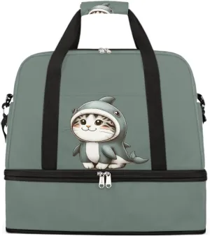 Sports Gym Bag Cat Dolphin Cute Large Travel Duffel Bag With Shoe Compartment Foldable Waterproof Carry-On Weekend Travel Bags for Camping Overnight Yoga Hospital Travel Bags