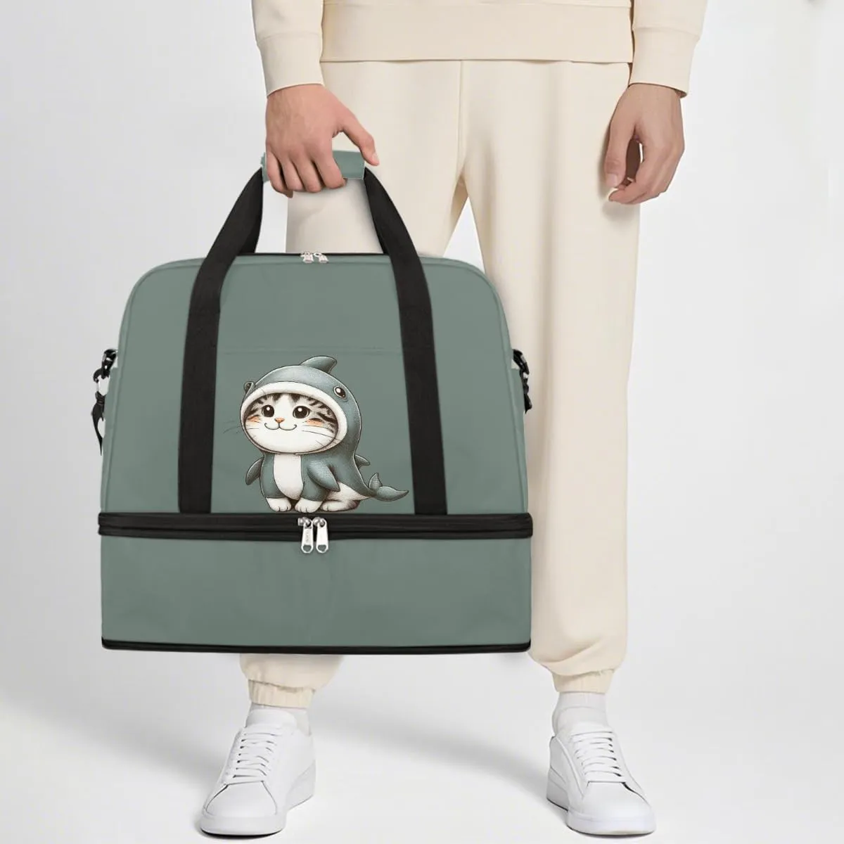 Sports Gym Bag Cat Dolphin Cute Large Travel Duffel Bag With Shoe Compartment Foldable Waterproof Carry-On Weekend Travel Bags for Camping Overnight Yoga Hospital Travel Bags