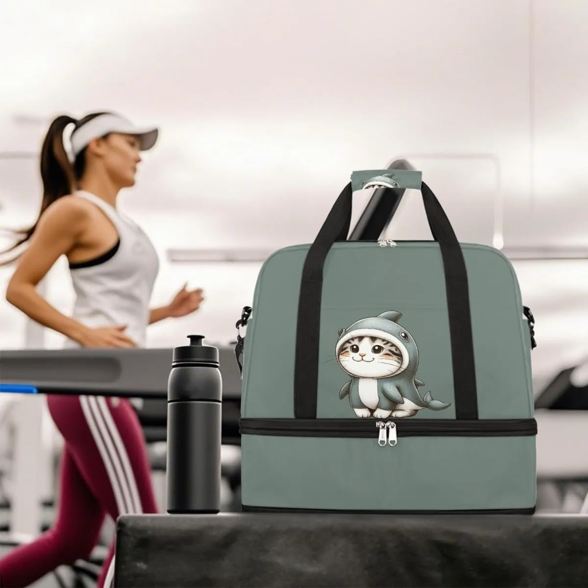 Sports Gym Bag Cat Dolphin Cute Large Travel Duffel Bag With Shoe Compartment Foldable Waterproof Carry-On Weekend Travel Bags for Camping Overnight Yoga Hospital Travel Bags