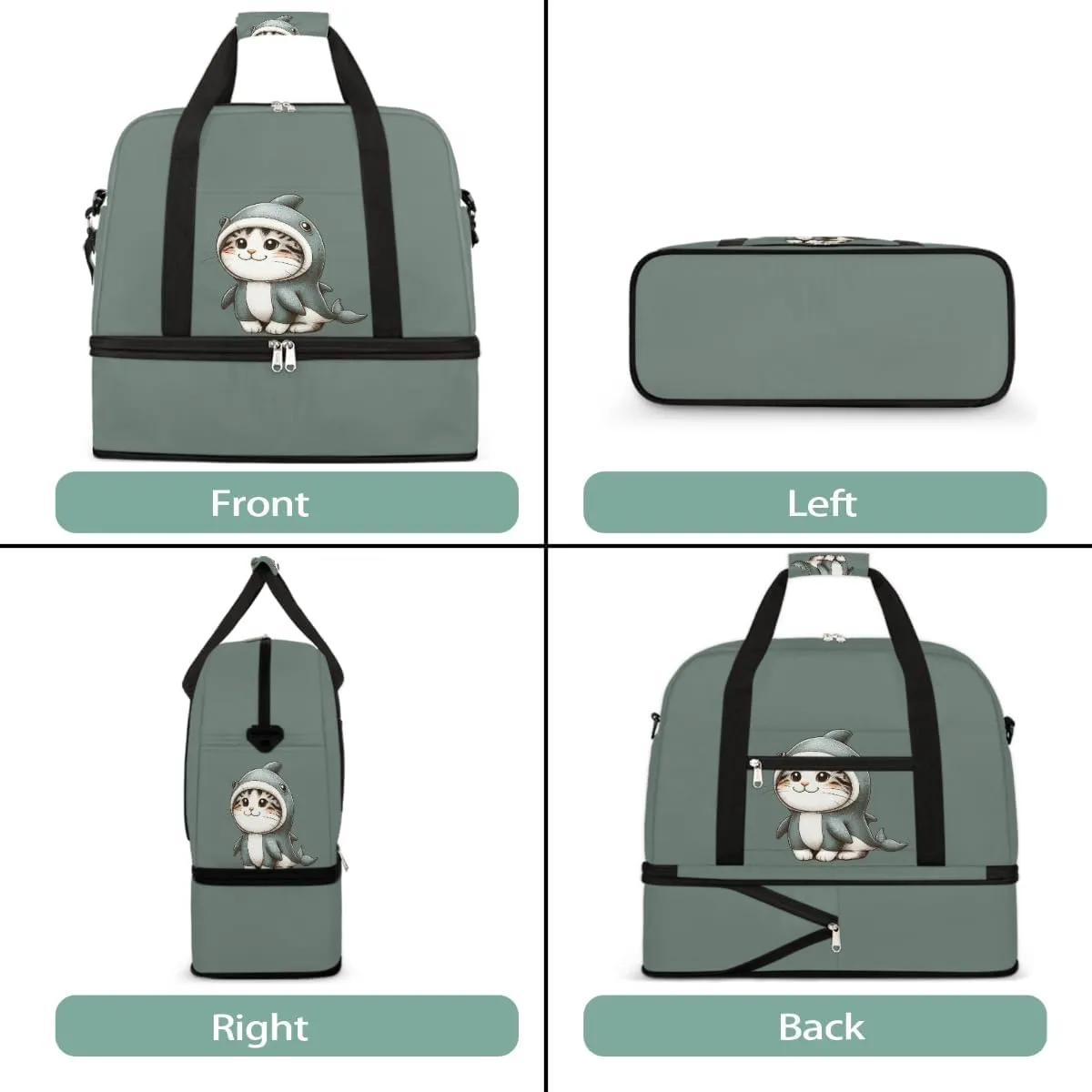 Sports Gym Bag Cat Dolphin Cute Large Travel Duffel Bag With Shoe Compartment Foldable Waterproof Carry-On Weekend Travel Bags for Camping Overnight Yoga Hospital Travel Bags