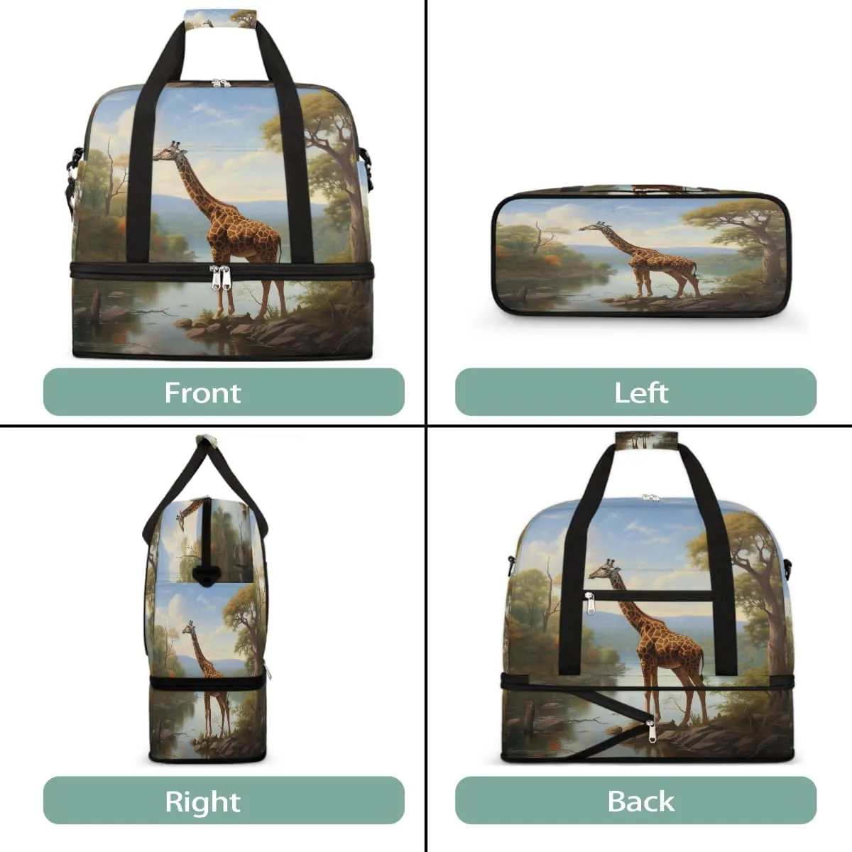 Sports Gym Bag Forest Giraffe Landscape Large Travel Duffel Bag With Shoe Compartment Foldable Waterproof Carry-On Weekend Travel Bags for Camping Overnight Yoga Hospital Travel Bags