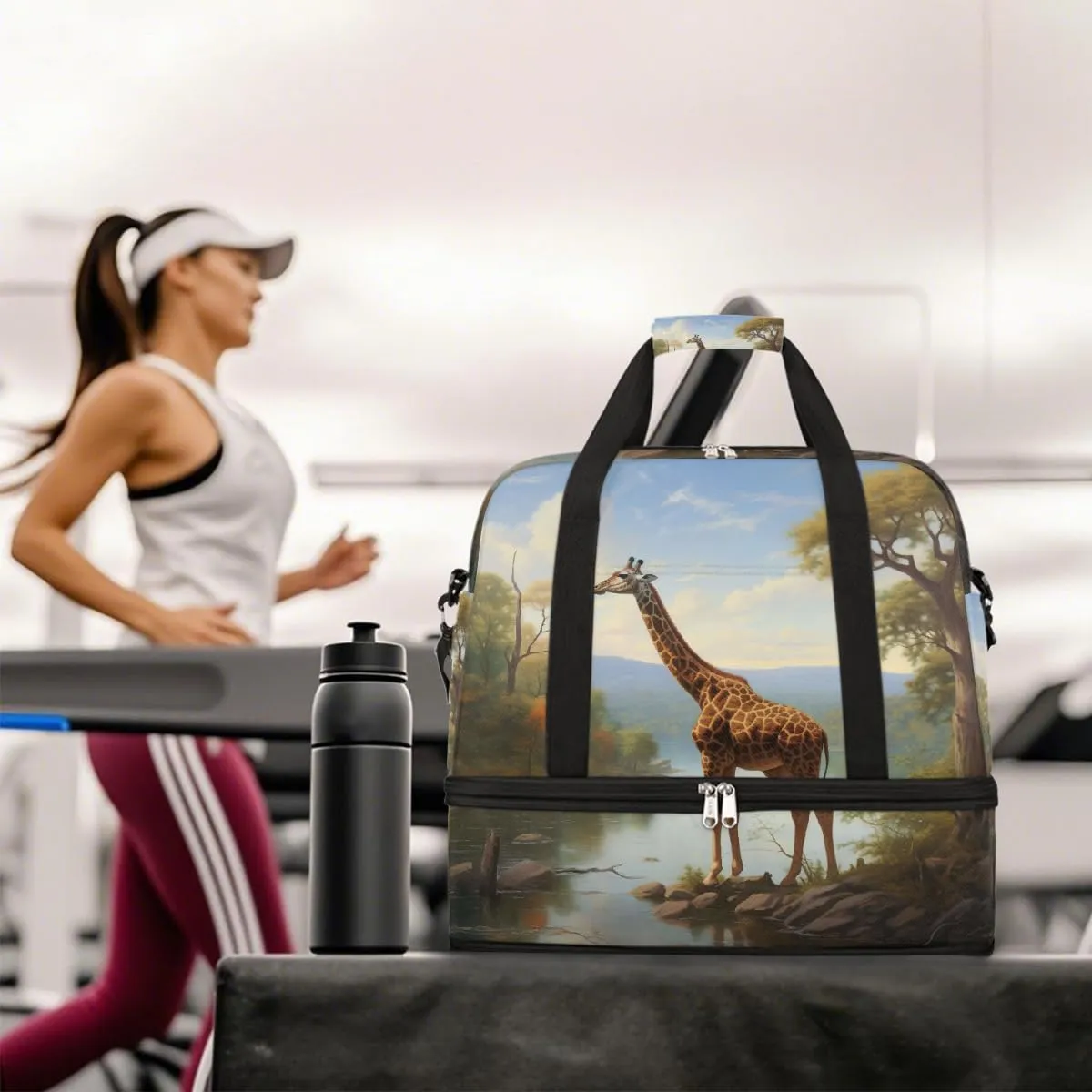 Sports Gym Bag Forest Giraffe Landscape Large Travel Duffel Bag With Shoe Compartment Foldable Waterproof Carry-On Weekend Travel Bags for Camping Overnight Yoga Hospital Travel Bags