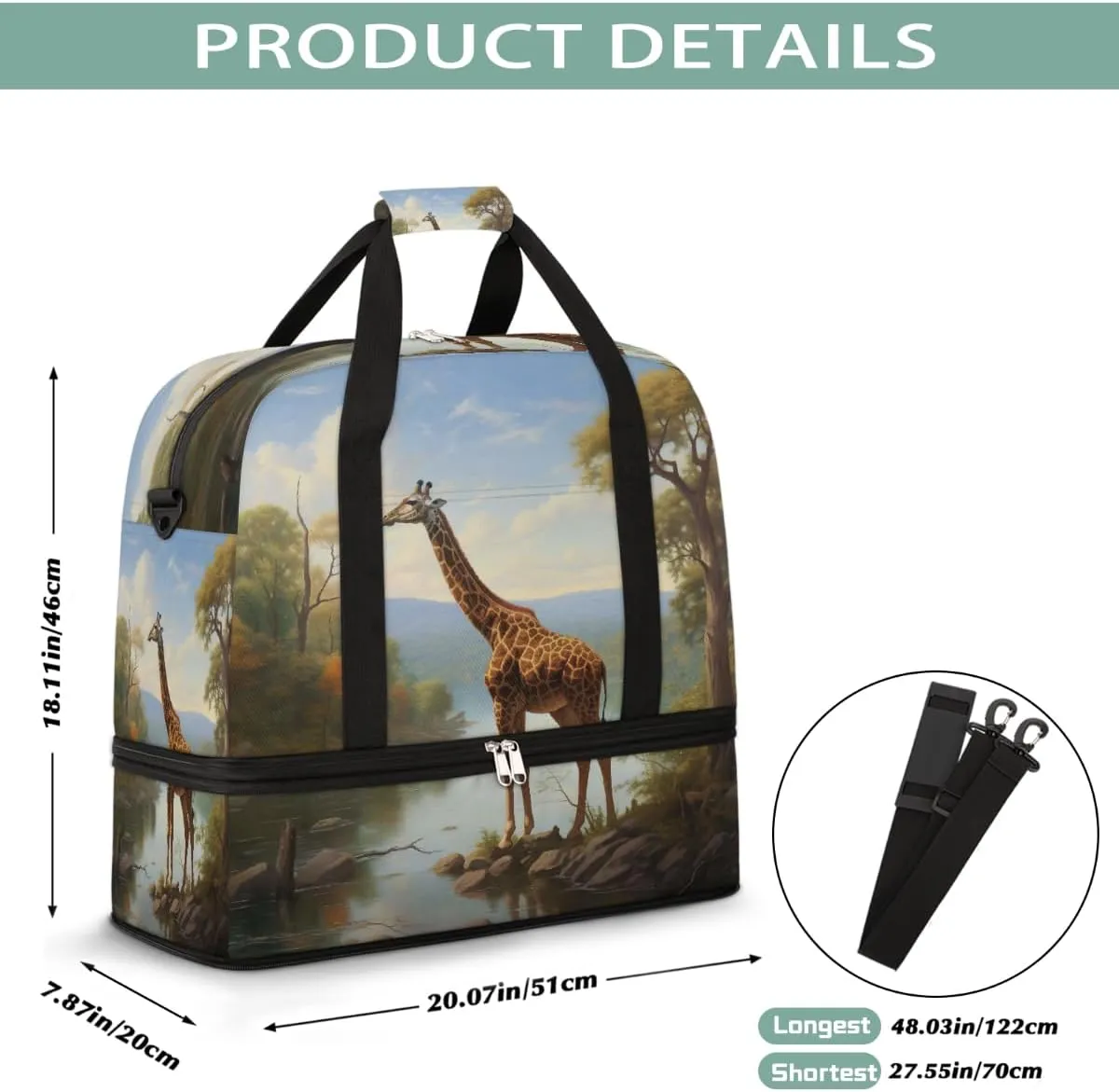 Sports Gym Bag Forest Giraffe Landscape Large Travel Duffel Bag With Shoe Compartment Foldable Waterproof Carry-On Weekend Travel Bags for Camping Overnight Yoga Hospital Travel Bags