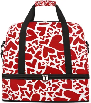 Sports Gym Bag Love Red Tile Large Travel Duffel Bag With Shoe Compartment Foldable Waterproof Carry-On Weekend Travel Bags for Camping Overnight Yoga Hospital Travel Bags