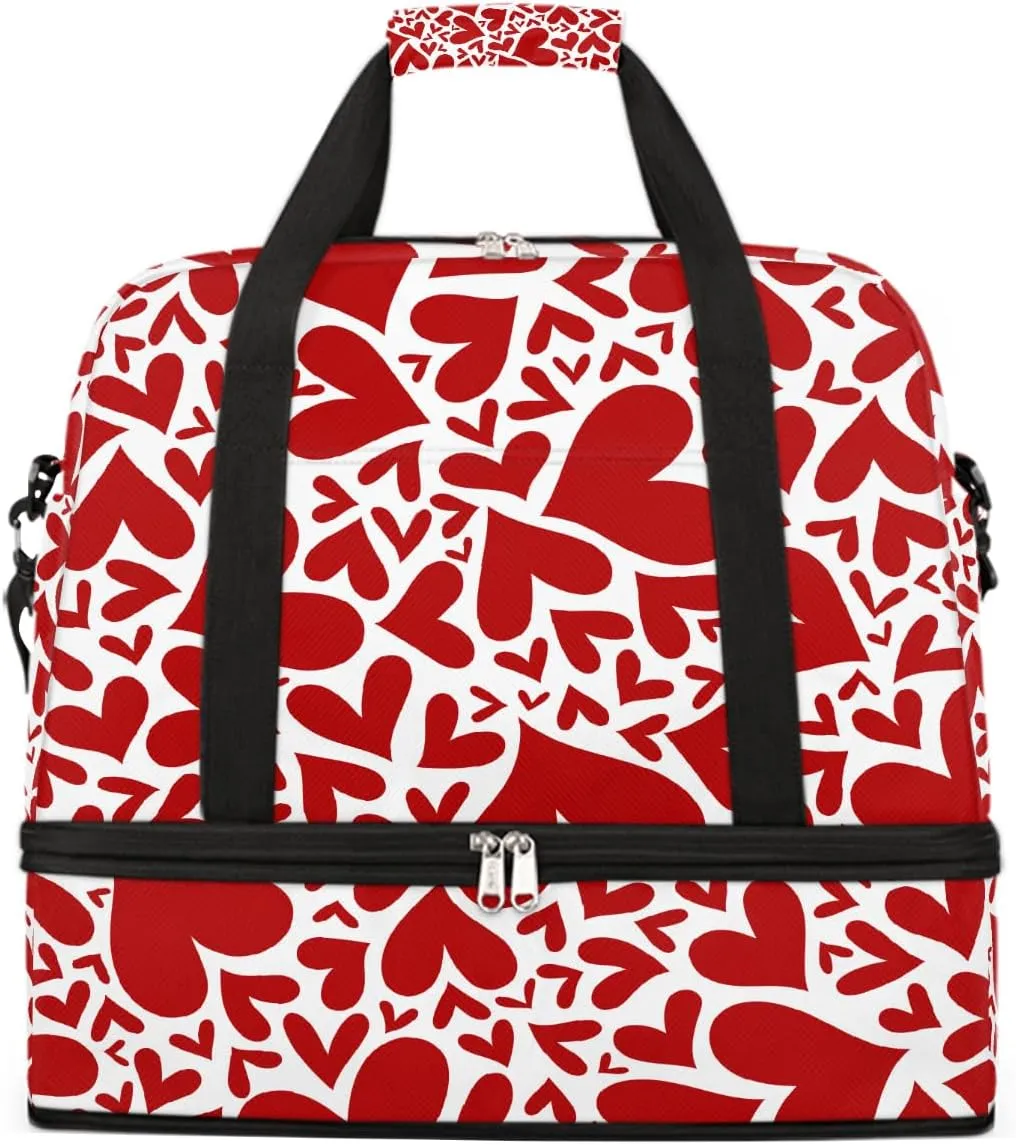 Sports Gym Bag Love Red Tile Large Travel Duffel Bag With Shoe Compartment Foldable Waterproof Carry-On Weekend Travel Bags for Camping Overnight Yoga Hospital Travel Bags