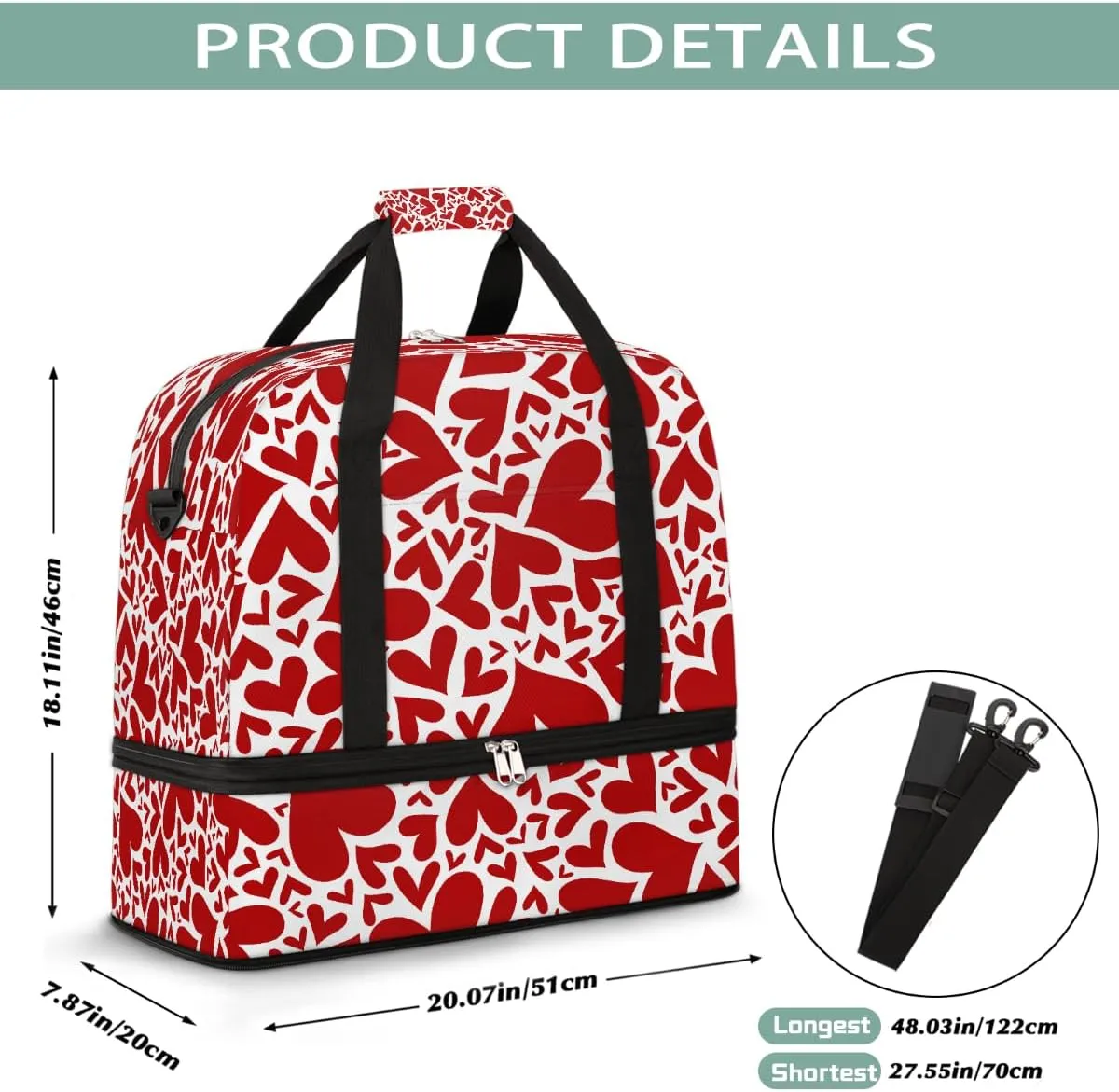 Sports Gym Bag Love Red Tile Large Travel Duffel Bag With Shoe Compartment Foldable Waterproof Carry-On Weekend Travel Bags for Camping Overnight Yoga Hospital Travel Bags