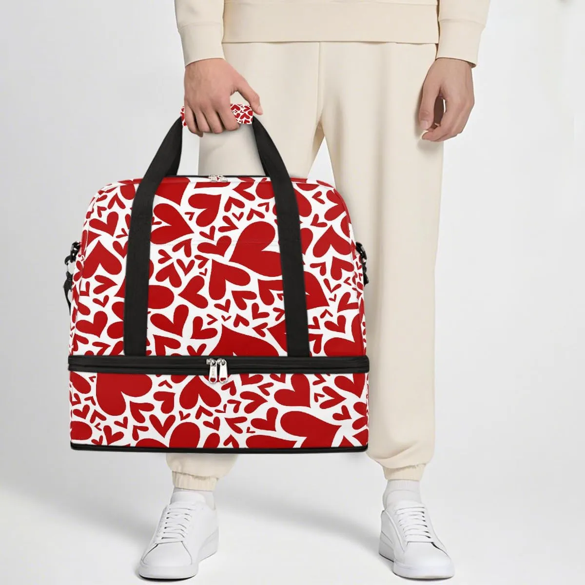 Sports Gym Bag Love Red Tile Large Travel Duffel Bag With Shoe Compartment Foldable Waterproof Carry-On Weekend Travel Bags for Camping Overnight Yoga Hospital Travel Bags