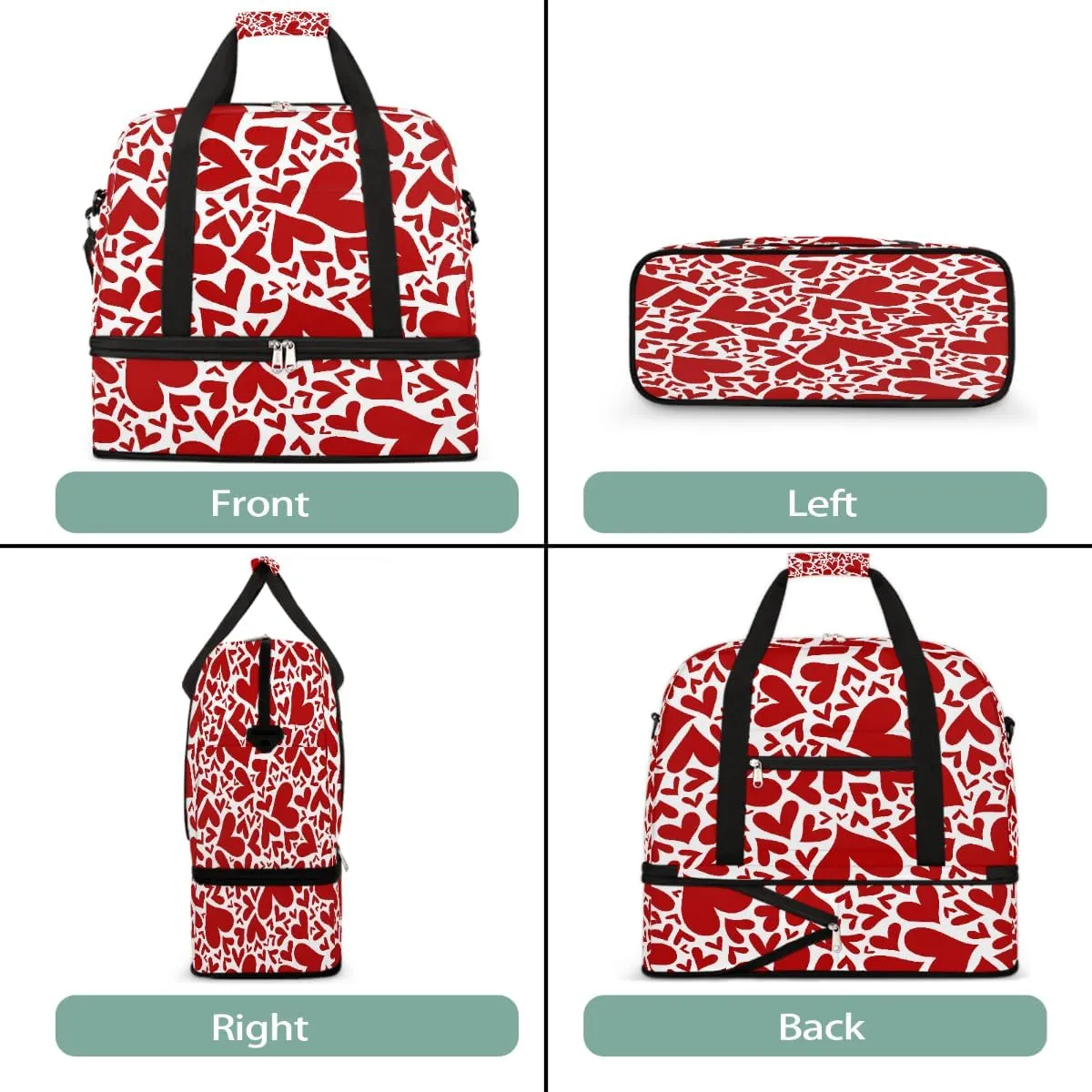 Sports Gym Bag Love Red Tile Large Travel Duffel Bag With Shoe Compartment Foldable Waterproof Carry-On Weekend Travel Bags for Camping Overnight Yoga Hospital Travel Bags
