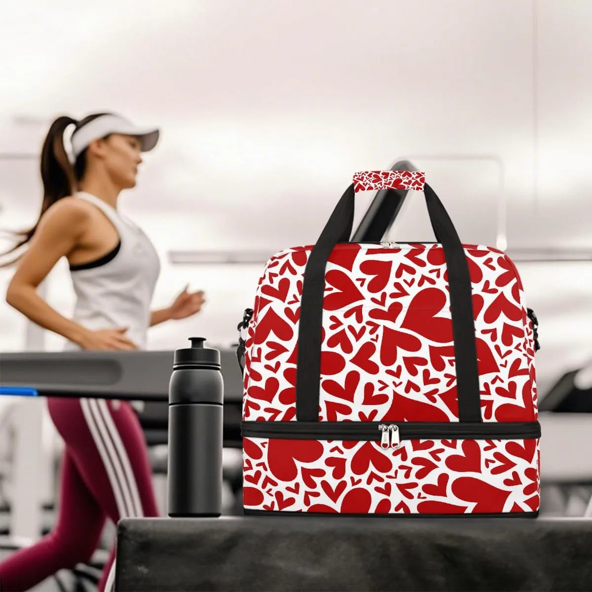 Sports Gym Bag Love Red Tile Large Travel Duffel Bag With Shoe Compartment Foldable Waterproof Carry-On Weekend Travel Bags for Camping Overnight Yoga Hospital Travel Bags