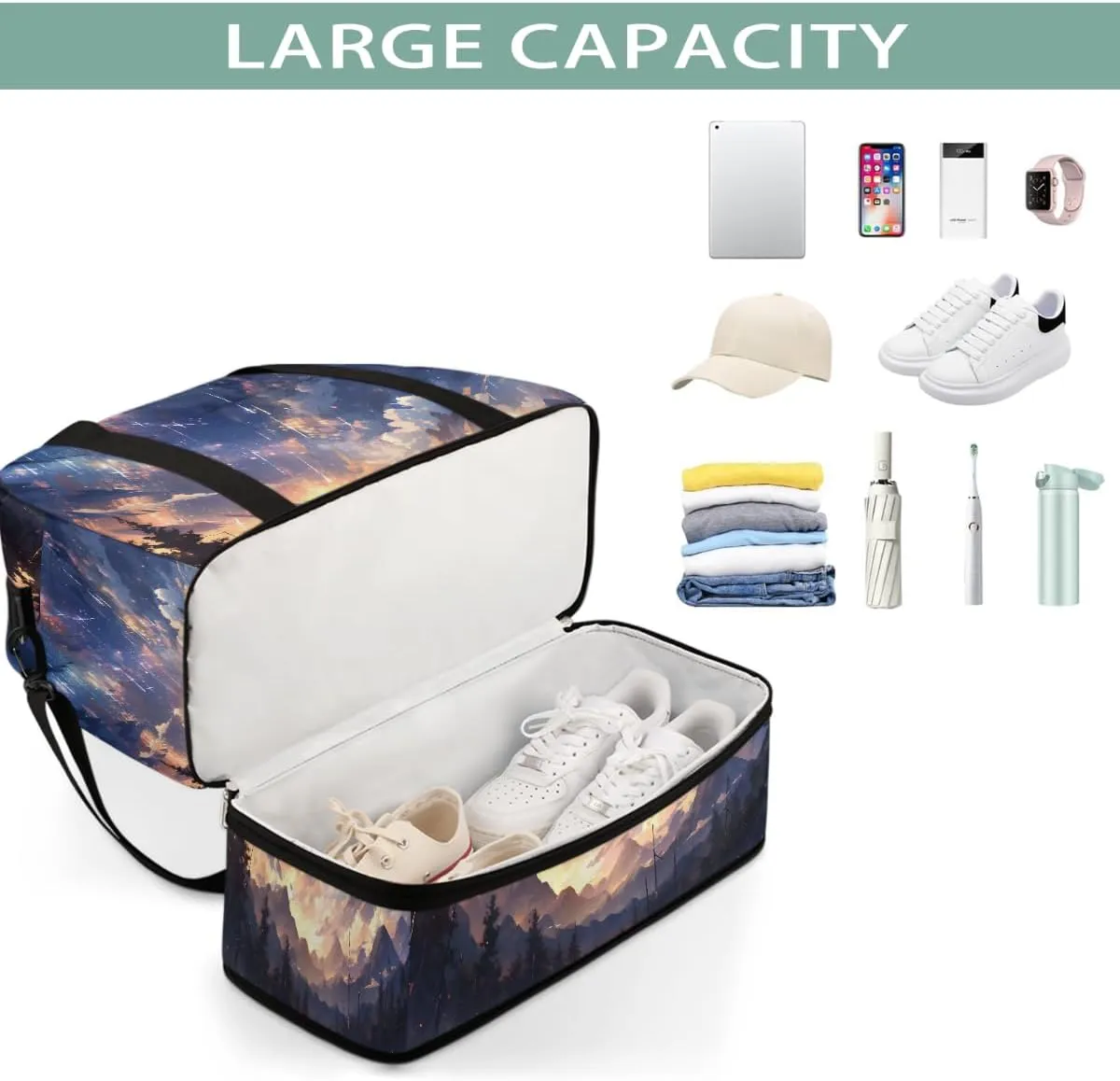 Sports Gym Bag Meteor Shower Large Travel Duffel Bag With Shoe Compartment Foldable Waterproof Carry-On Weekend Travel Bags for Camping Overnight Yoga Hospital Travel Bags