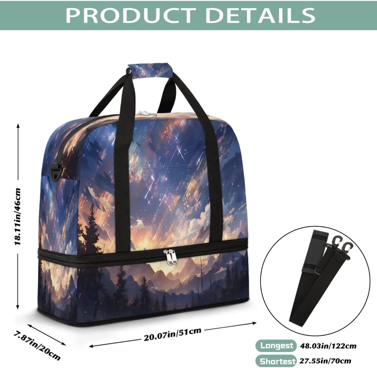 Sports Gym Bag Meteor Shower Large Travel Duffel Bag With Shoe Compartment Foldable Waterproof Carry-On Weekend Travel Bags for Camping Overnight Yoga Hospital Travel Bags