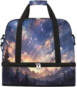 Sports Gym Bag Meteor Shower Large Travel Duffel Bag With Shoe Compartment Foldable Waterproof Carry-On Weekend Travel Bags for Camping Overnight Yoga Hospital Travel Bags