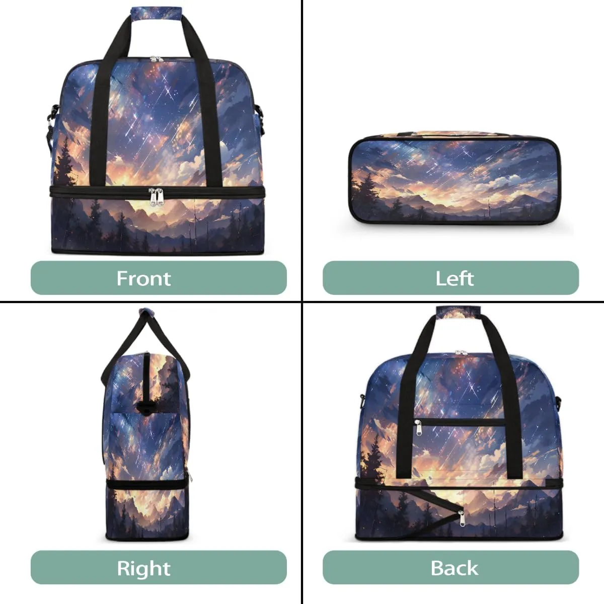 Sports Gym Bag Meteor Shower Large Travel Duffel Bag With Shoe Compartment Foldable Waterproof Carry-On Weekend Travel Bags for Camping Overnight Yoga Hospital Travel Bags