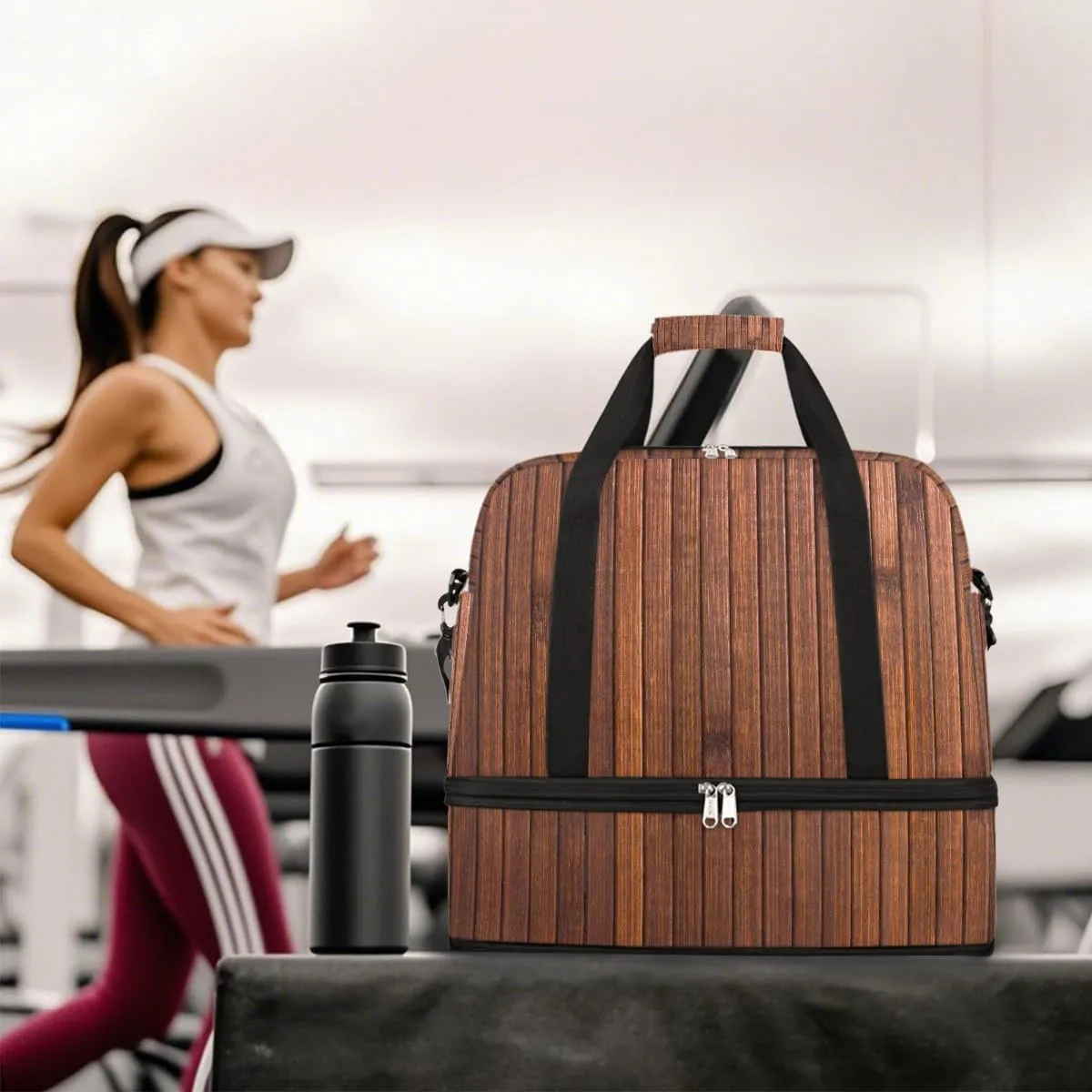 Sports Gym Bag Wooden Brown Background Large Travel Duffel Bag With Shoe Compartment Foldable Waterproof Carry-On Weekend Travel Bags for Camping Overnight Yoga Hospital Travel Bags