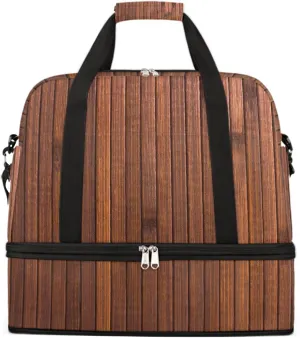 Sports Gym Bag Wooden Brown Background Large Travel Duffel Bag With Shoe Compartment Foldable Waterproof Carry-On Weekend Travel Bags for Camping Overnight Yoga Hospital Travel Bags