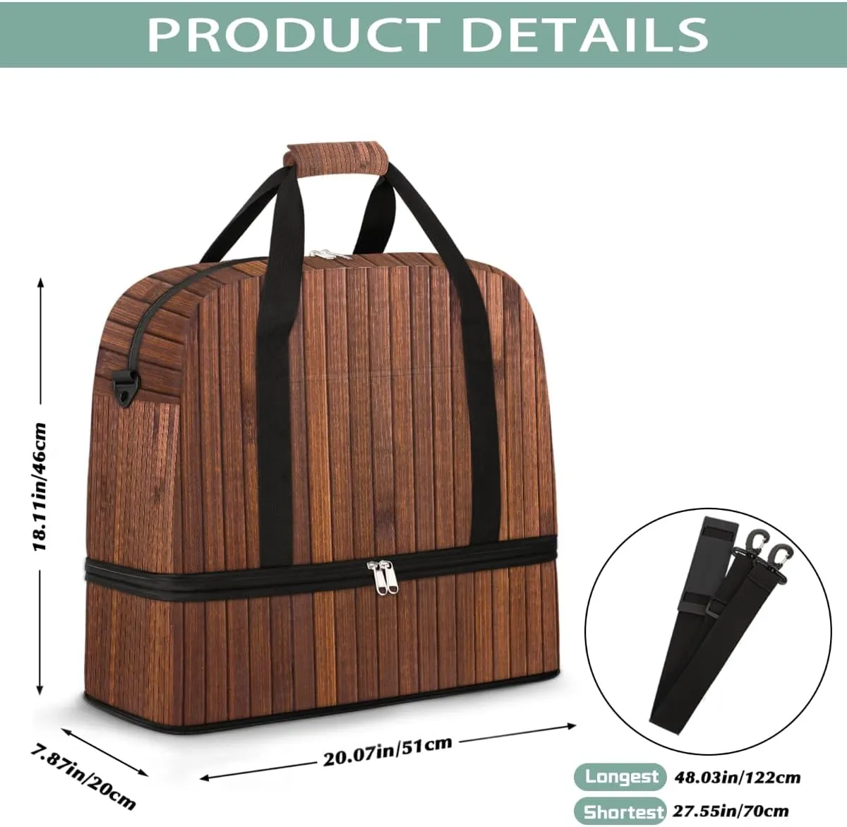 Sports Gym Bag Wooden Brown Background Large Travel Duffel Bag With Shoe Compartment Foldable Waterproof Carry-On Weekend Travel Bags for Camping Overnight Yoga Hospital Travel Bags