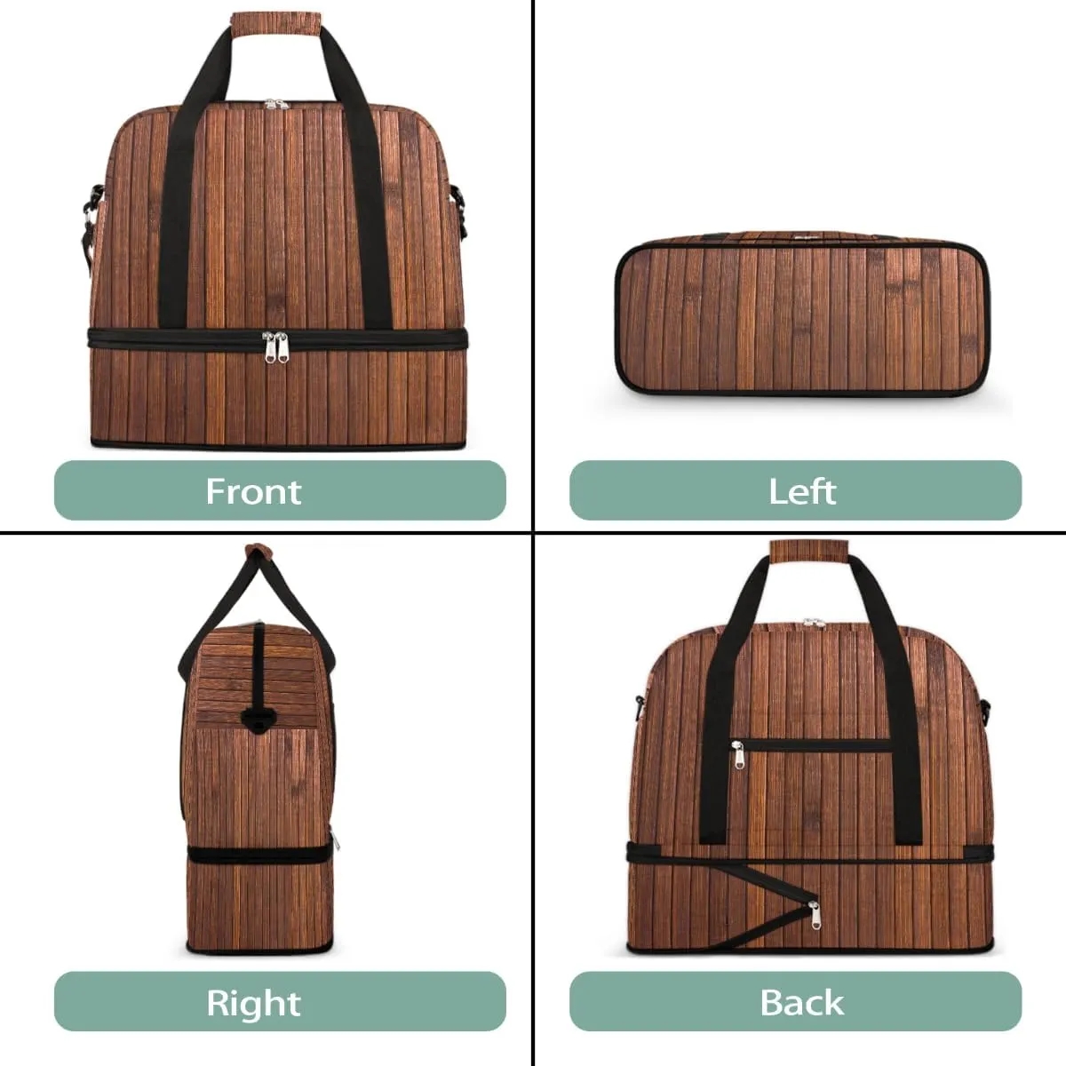 Sports Gym Bag Wooden Brown Background Large Travel Duffel Bag With Shoe Compartment Foldable Waterproof Carry-On Weekend Travel Bags for Camping Overnight Yoga Hospital Travel Bags