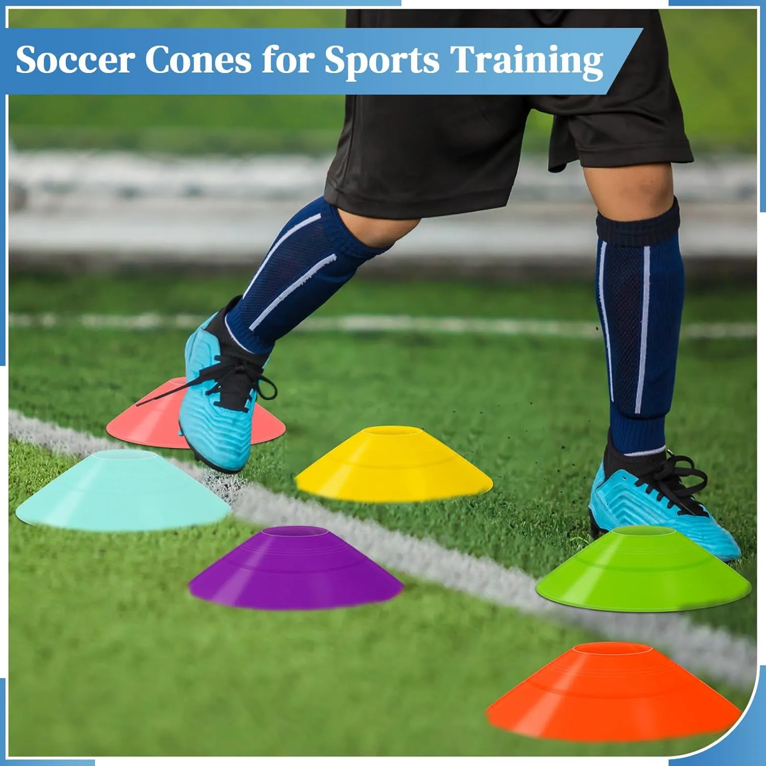 Sratte 200 Pcs Soccer Cones with Strap and Mesh Bag Agility Disc Cones Soccer Training Cones Disc Sports Cones for Drills Challenge Football Basketball Skating Kids Games Outdoor Indoor