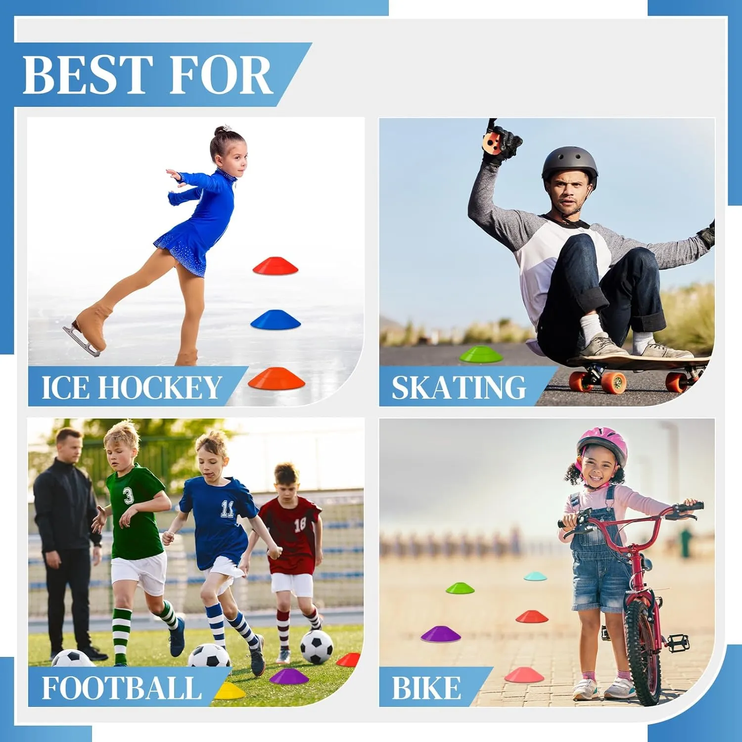 Sratte 200 Pcs Soccer Cones with Strap and Mesh Bag Agility Disc Cones Soccer Training Cones Disc Sports Cones for Drills Challenge Football Basketball Skating Kids Games Outdoor Indoor