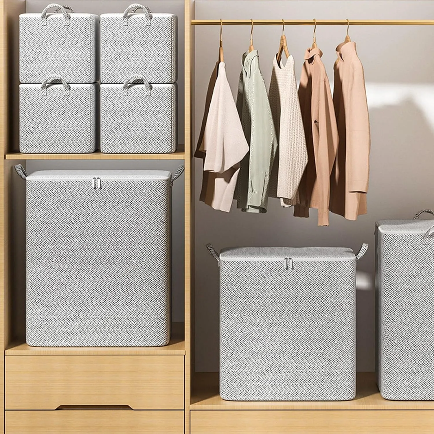 Storage Bags 110L Foldable with Zipper and Handle Closet Space Saver Stackable Bins Containers Moving Boxes Organizer for Clothes Outdoor Bedding Blankets Pillows Quilt Suitcase(19''L x 17''W
