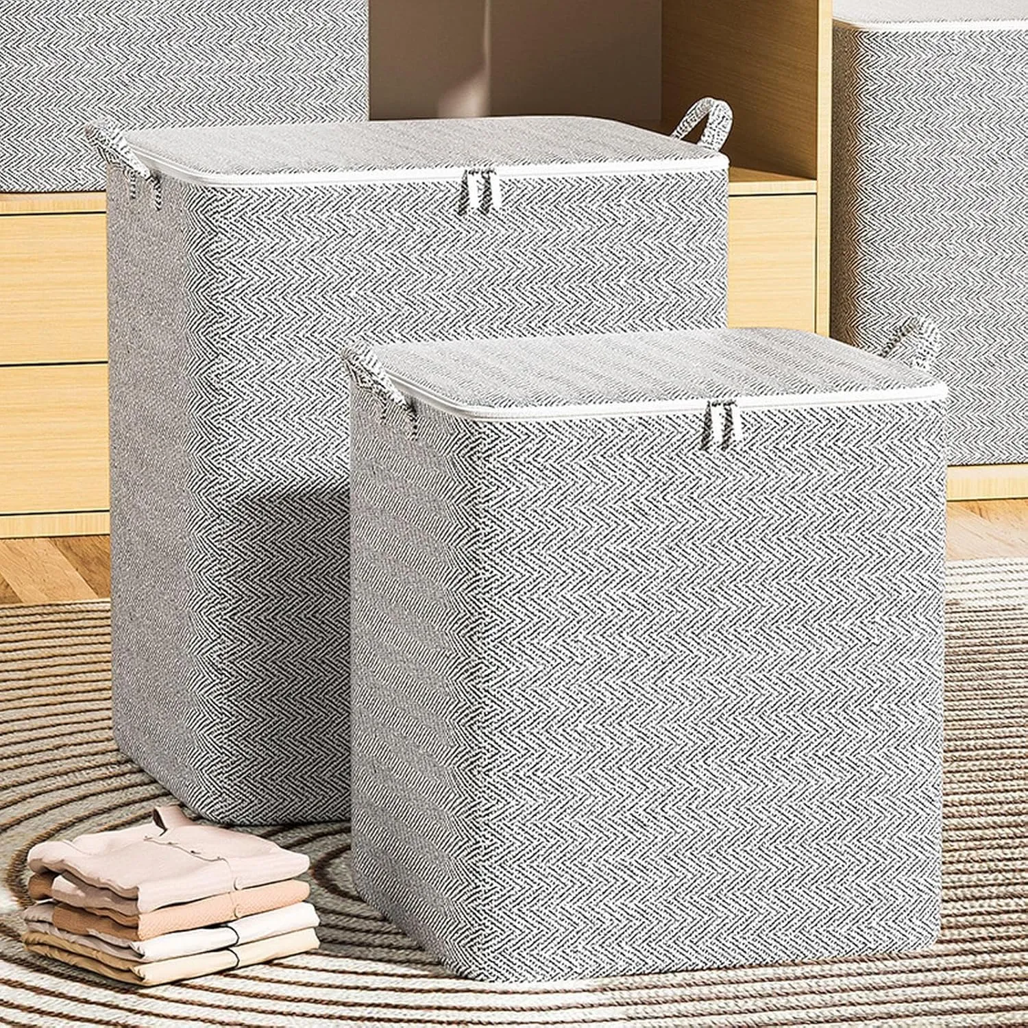 Storage Bags 110L Foldable with Zipper and Handle Closet Space Saver Stackable Bins Containers Moving Boxes Organizer for Clothes Outdoor Bedding Blankets Pillows Quilt Suitcase(19''L x 17''W