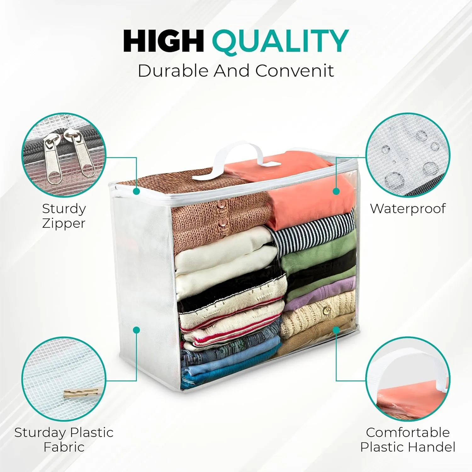 Storage Bags 20x20x8, 3 Pack Durable Zippered Storage Bags for Comforters, Blankets, Clothes, and Bedding - Breathable Nonwoven with Clear Front for Easy Organizing