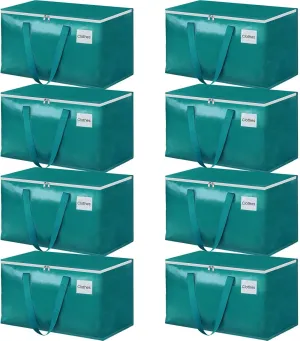 StorageRight Moving Bags-Heavy Duty Moving Boxes, Storage Totes with Zipper, Reinforced Handles and Tag Pocket-Collapsible Moving Supplies for moving, Storage and Travel 93L(Green-8 Pack)