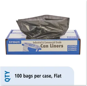 Stout T5051B15 100% Recycled Plastic Garbage Bags, 65gal, 1.5mil, 50x51, Brown/Black, 100/CT