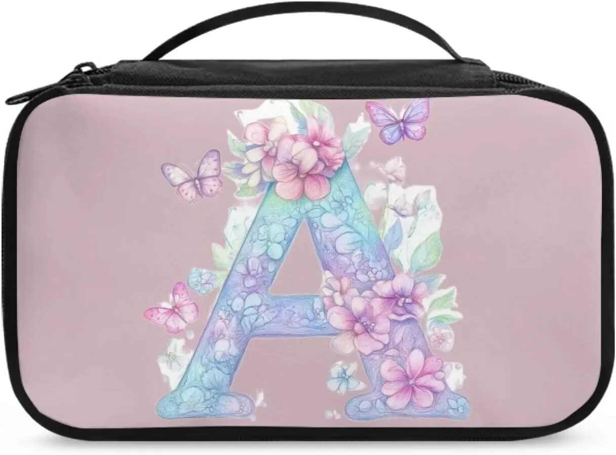 Stylish Initial Makeup Bag for Women for Working Women - Waterproof Polyester Cosmetic Organizer with Multiple Pockets, Machine Washable Gift Idea Pink A