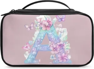 Stylish Initial Makeup Bag for Women for Working Women - Waterproof Polyester Cosmetic Organizer with Multiple Pockets, Machine Washable Gift Idea Pink A