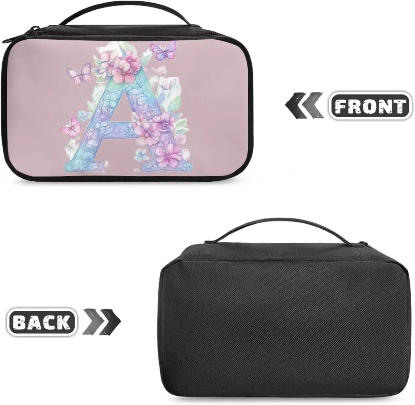 Stylish Initial Makeup Bag for Women for Working Women - Waterproof Polyester Cosmetic Organizer with Multiple Pockets, Machine Washable Gift Idea Pink A