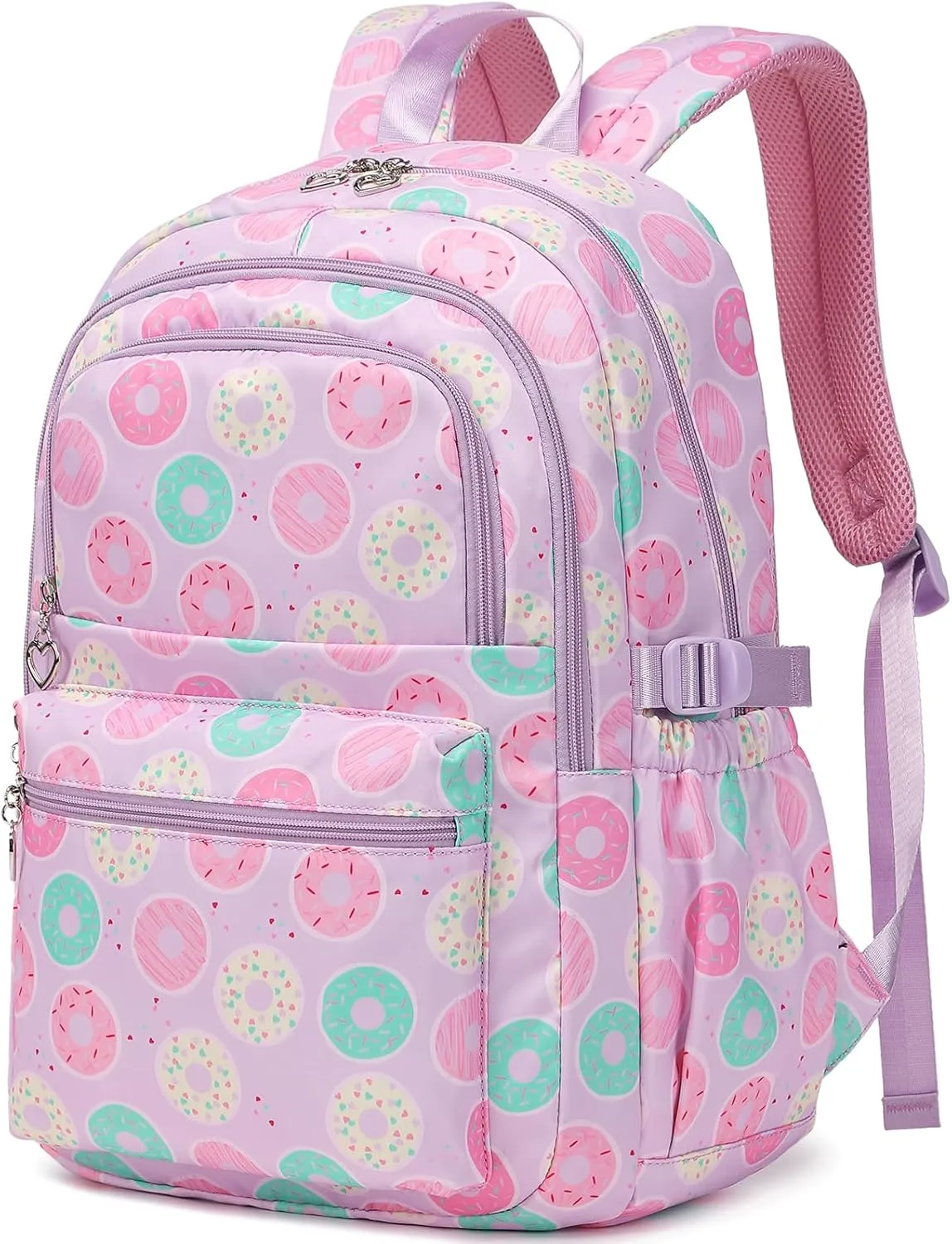 Sugaroom Backpack for Girls Backpack with Lunch Box Kids Backpack School Bags Primary Elementary Bookbags for Teen Girls (Donut-purple)