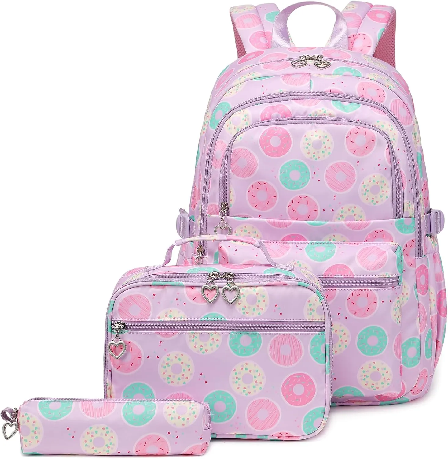 Sugaroom Backpack for Girls Backpack with Lunch Box Kids Backpack School Bags Primary Elementary Bookbags for Teen Girls (Donut-purple)