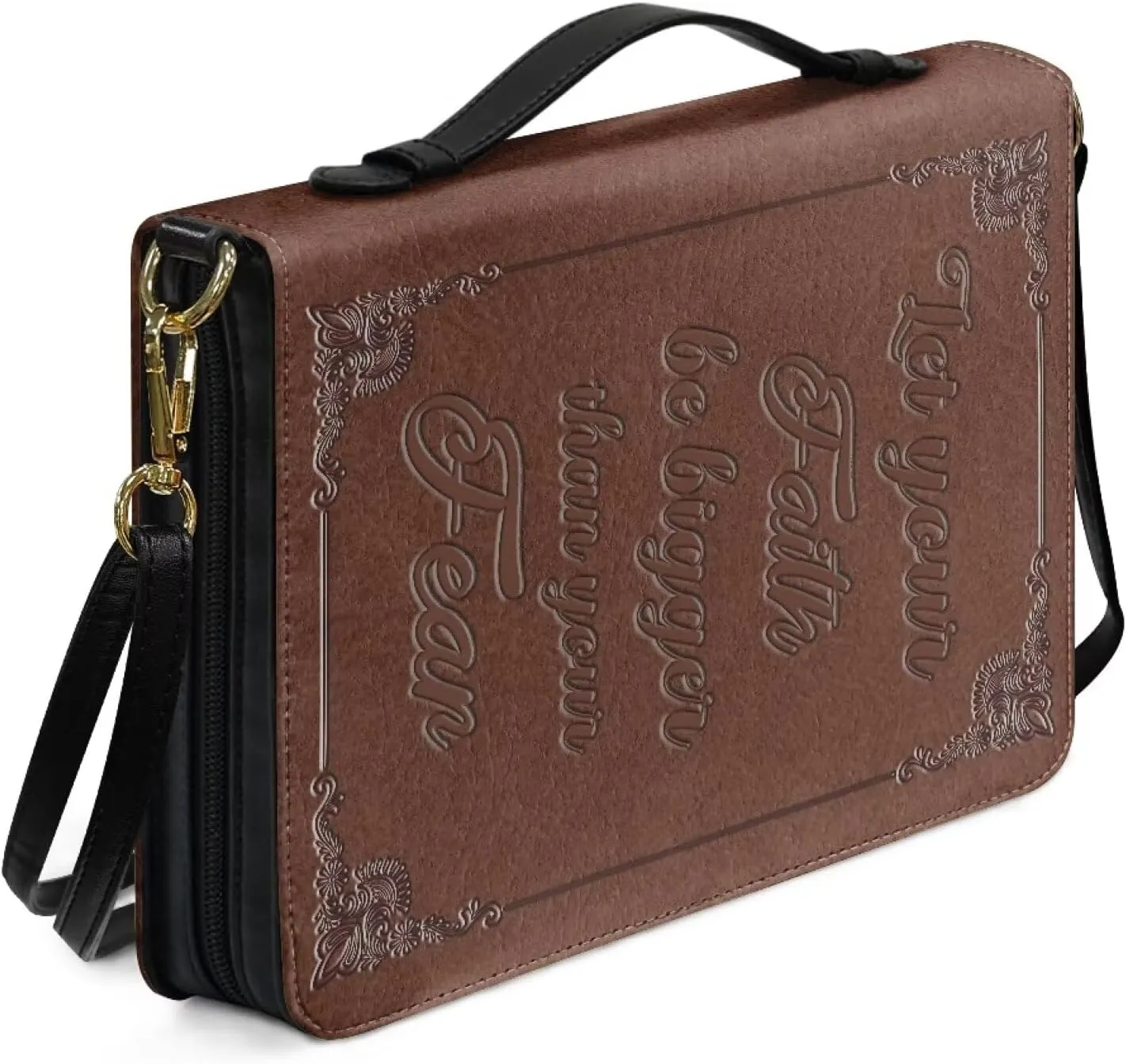 Suobstales Cross Floral Print Bible Cover for Women Men, Let Your Faith Be Bigger Bible Bags Bible Carrier Bible Case Bible Holder Cover with Shoulder Strap, Bible Carrying Case with Handle, 2XL