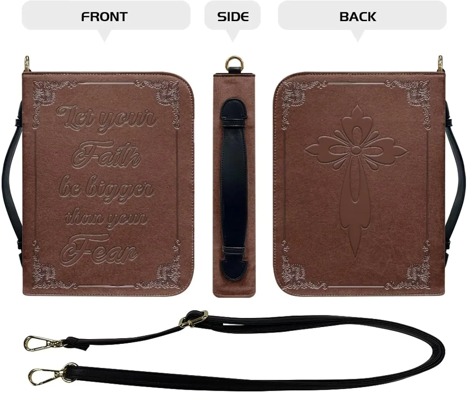 Suobstales Cross Floral Print Bible Cover for Women Men, Let Your Faith Be Bigger Bible Bags Bible Carrier Bible Case Bible Holder Cover with Shoulder Strap, Bible Carrying Case with Handle, 2XL